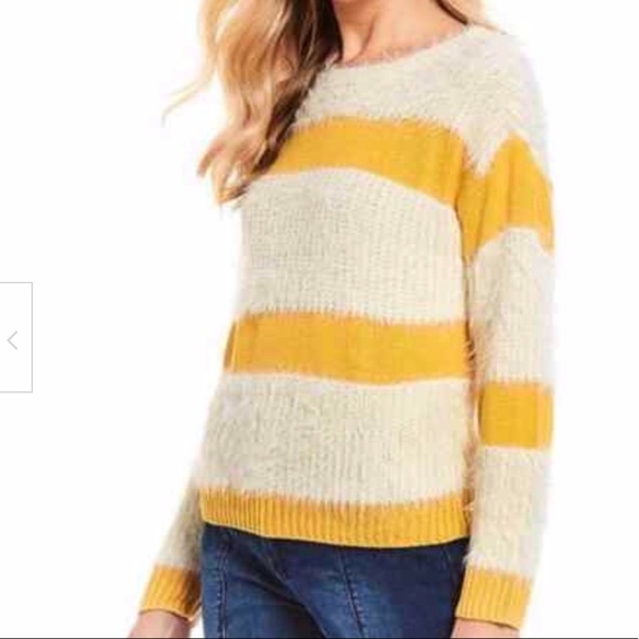 CHELSEA & VIOLET NWT Eyelash Knit Striped Sweater Size XL in Yellow and Cream - Picture 2 of 15